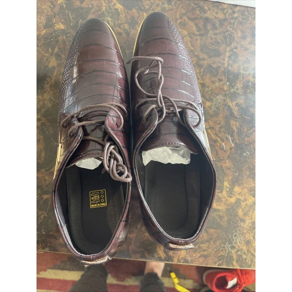 Men's Fashion Dress Shoes Size 46 Unbranded Oxford Dark Brown/Gold